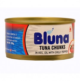 Bluna Tuna Chunks In Veg. Oil With Chilly Pepper  Tin  180 grams